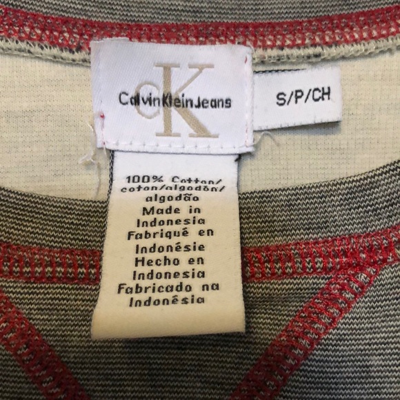 CK Jeans Casual Long-Sleeved Top with Navy Detail and Red Contrast Stitching - Picture 3 of 5